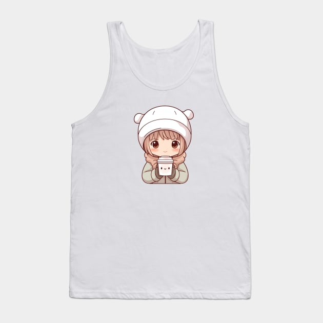 Kawaii little girl drinking hot chocolate Tank Top by Mon Kawaii Lab